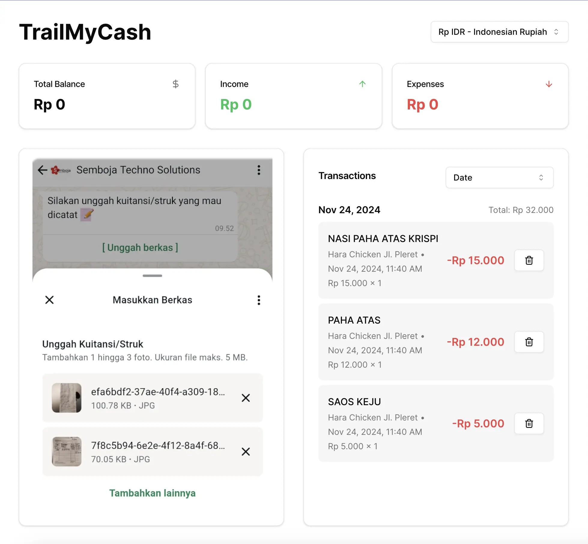 TrailMyCash App Demo